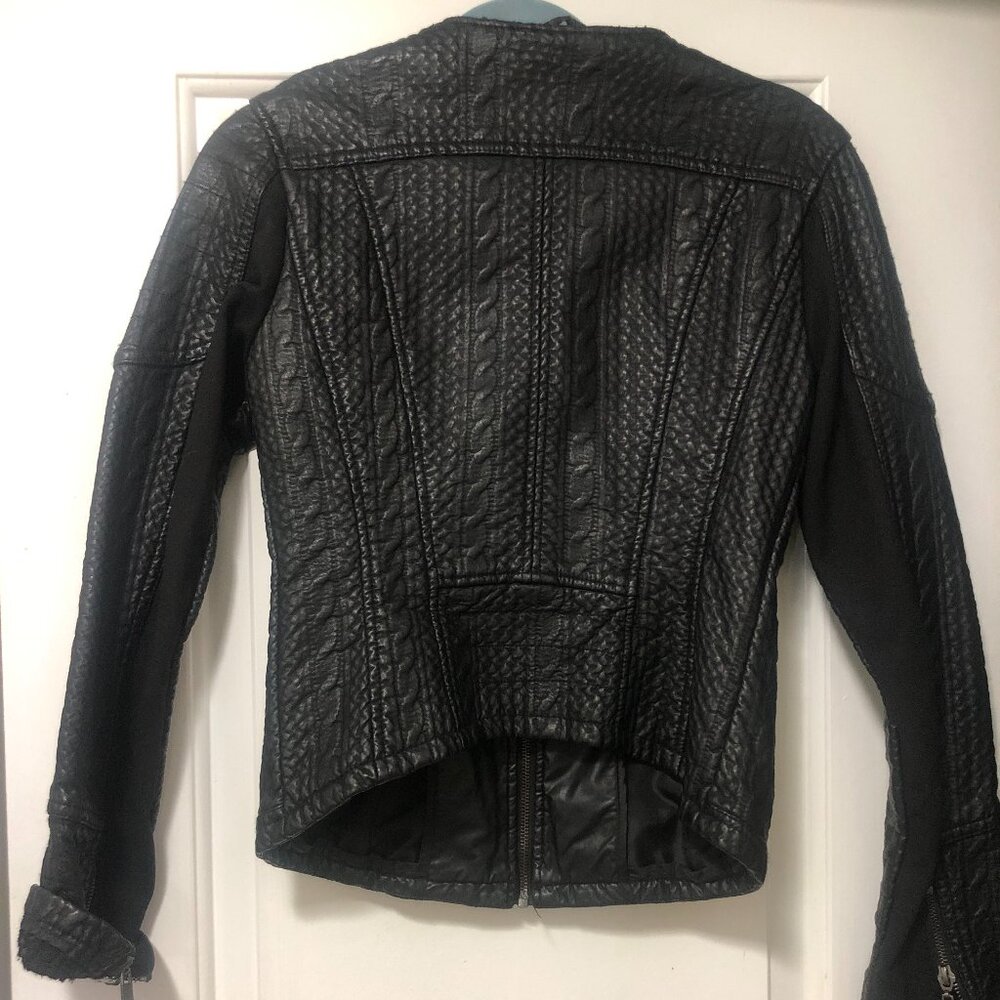 Blanc Noir black leather motorcycle jacket Distressed Worn Look Women Size SMALL - Picture 3 of 6